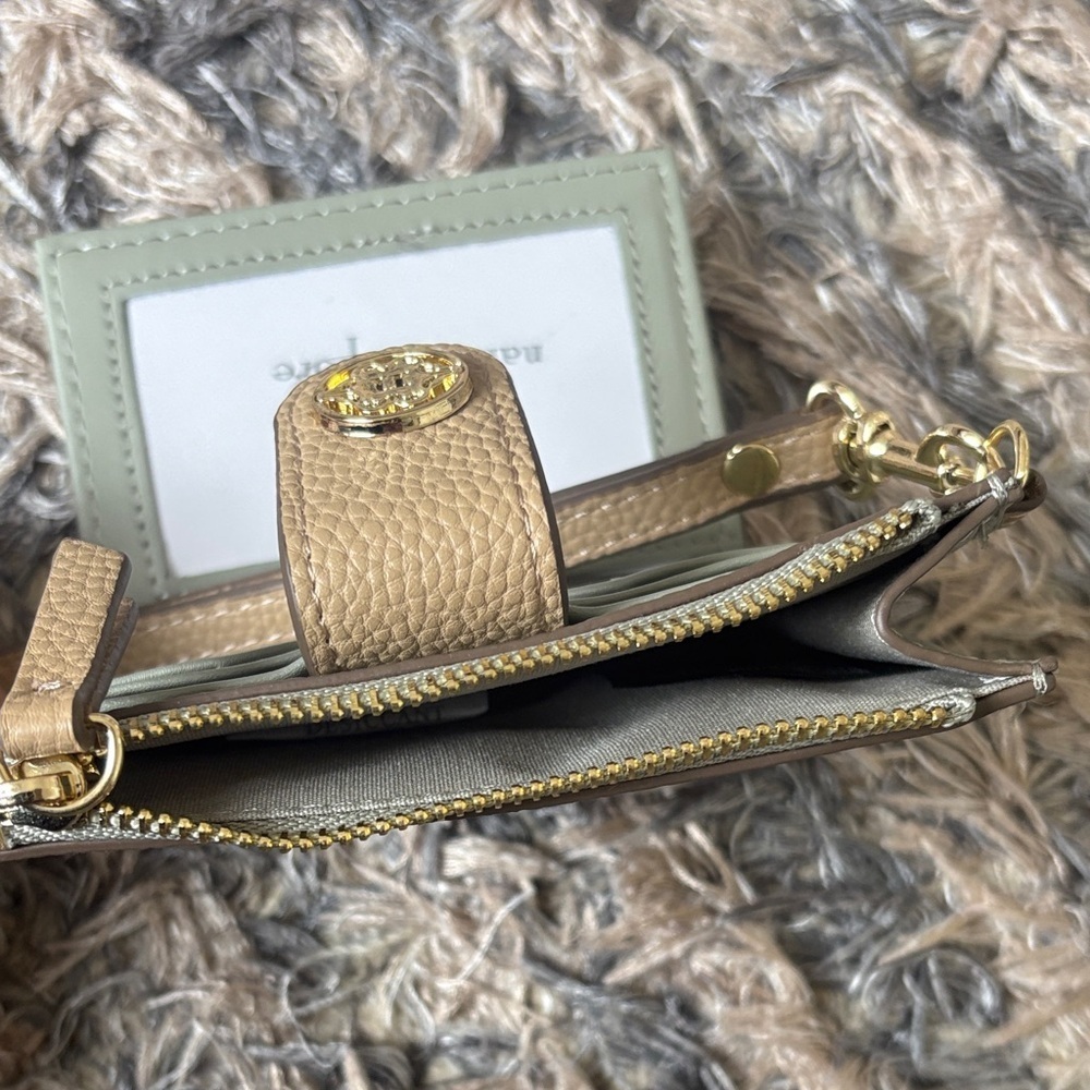 Nanette Lepore Olive, Cream & Tan Leather Wristlet Card Holder - Picture 6 of 12